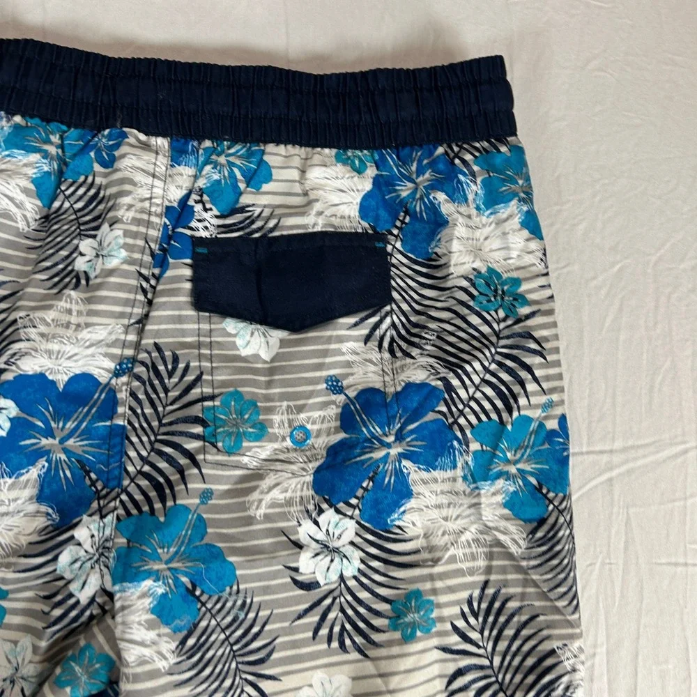 Laguna Boys XL 18/20 Blue Floral Baja Stripe Swim Trunks UPF 50 NWT